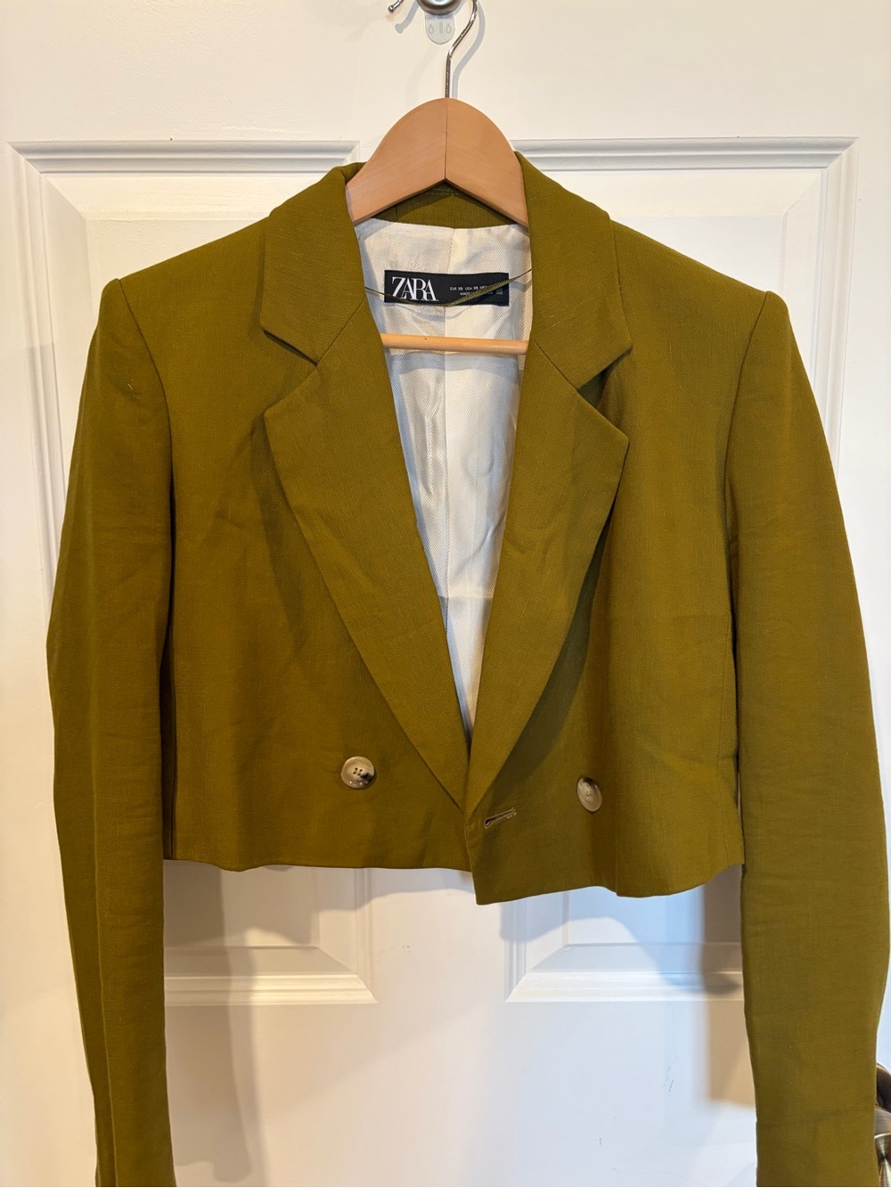 Zara Cropped Olive Suit Blazer